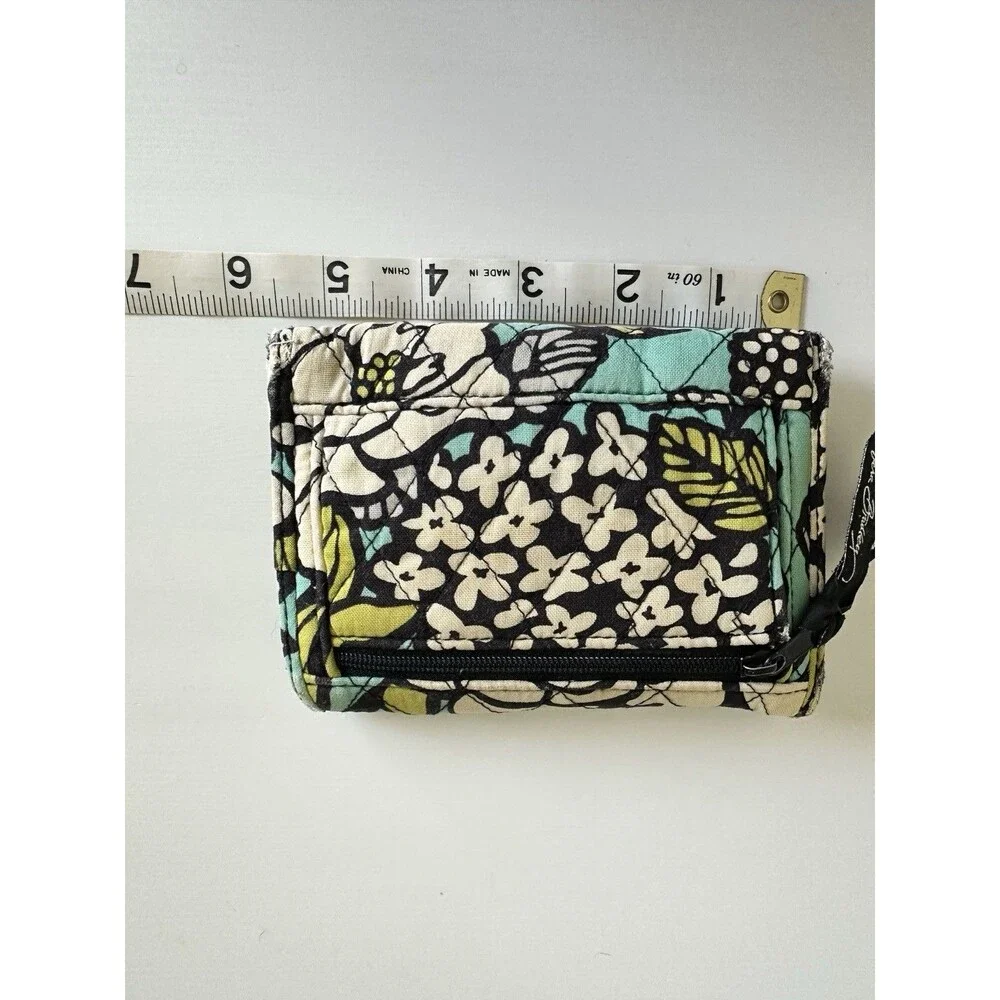 Retired Vera Bradley Doodle Daisy Compact Wallet Teal & Green Floral RFID - Picture 5 of 10